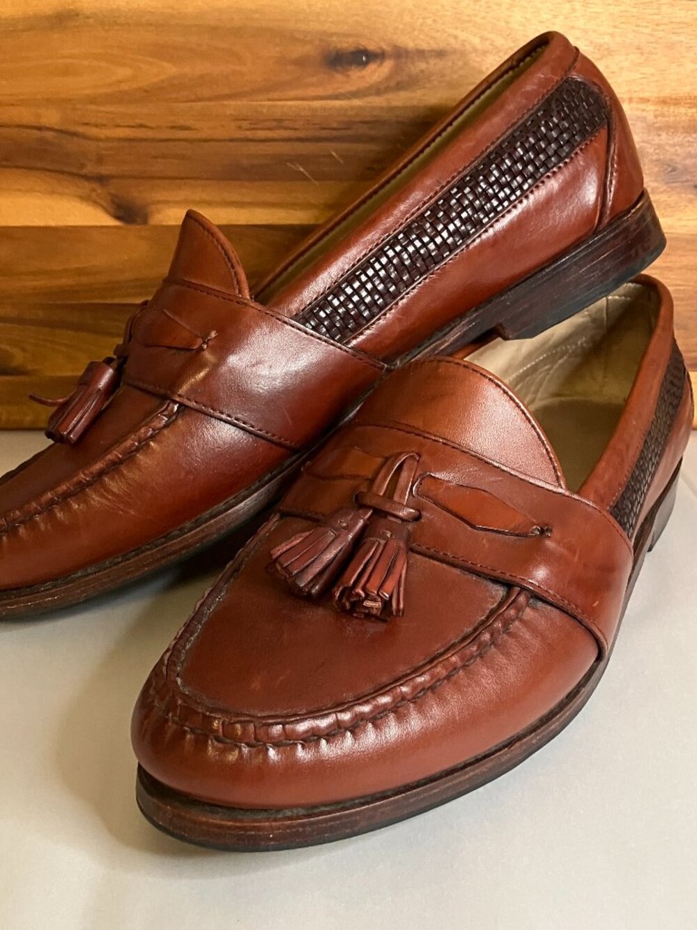 VTG Allen Edmonds Bennington Made in USA Brown Woven Tassel Loafers 11 3E Wide